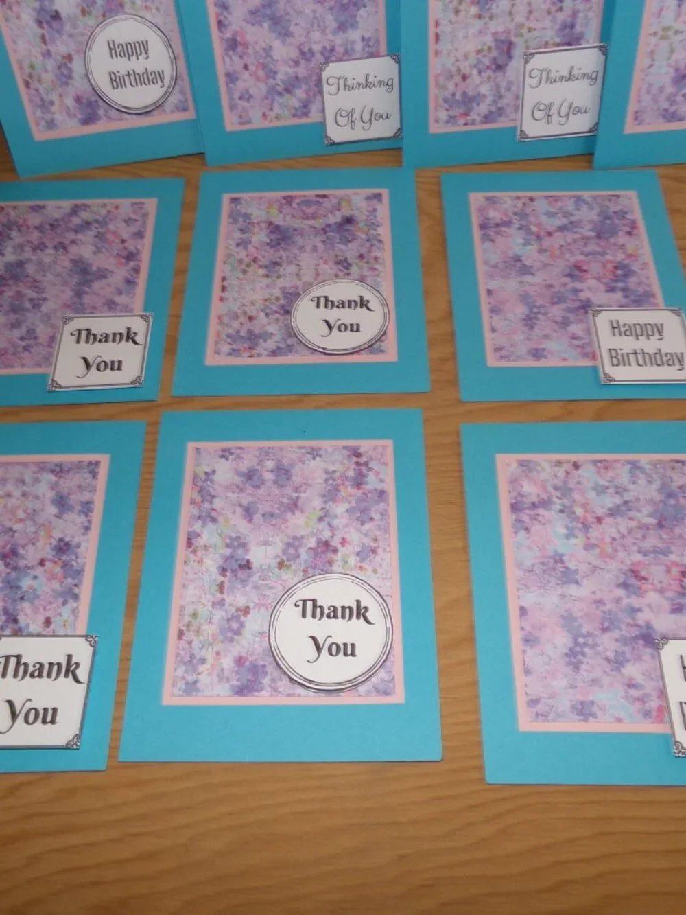 Handmade Set of 12 Blue Sentiment Cards